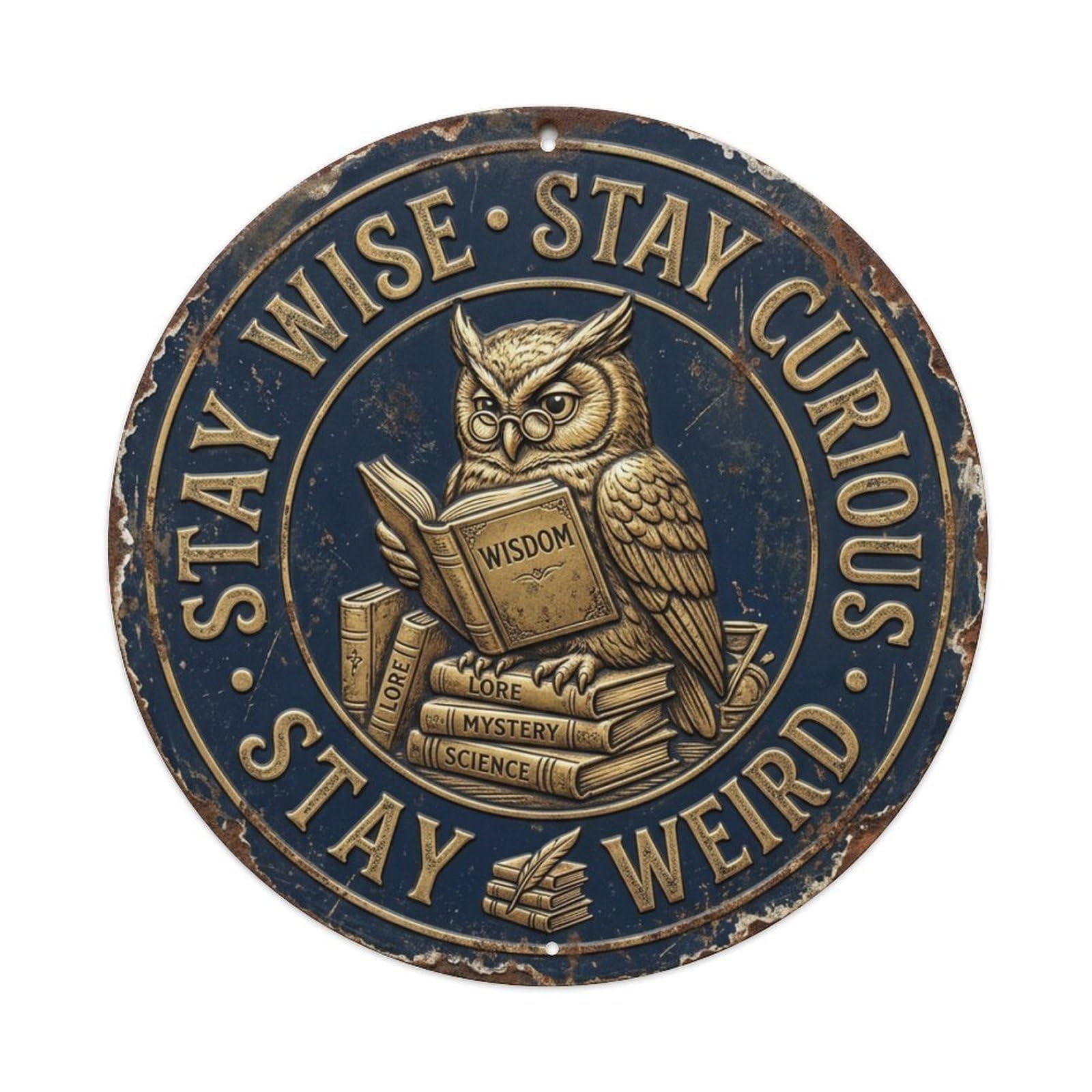 Owl Wisdom Study Vintage Metal Tin Sign Plaque Wall Decor for Cafe, Club Bar, Office, Garden Metal Poster 8x8Inch