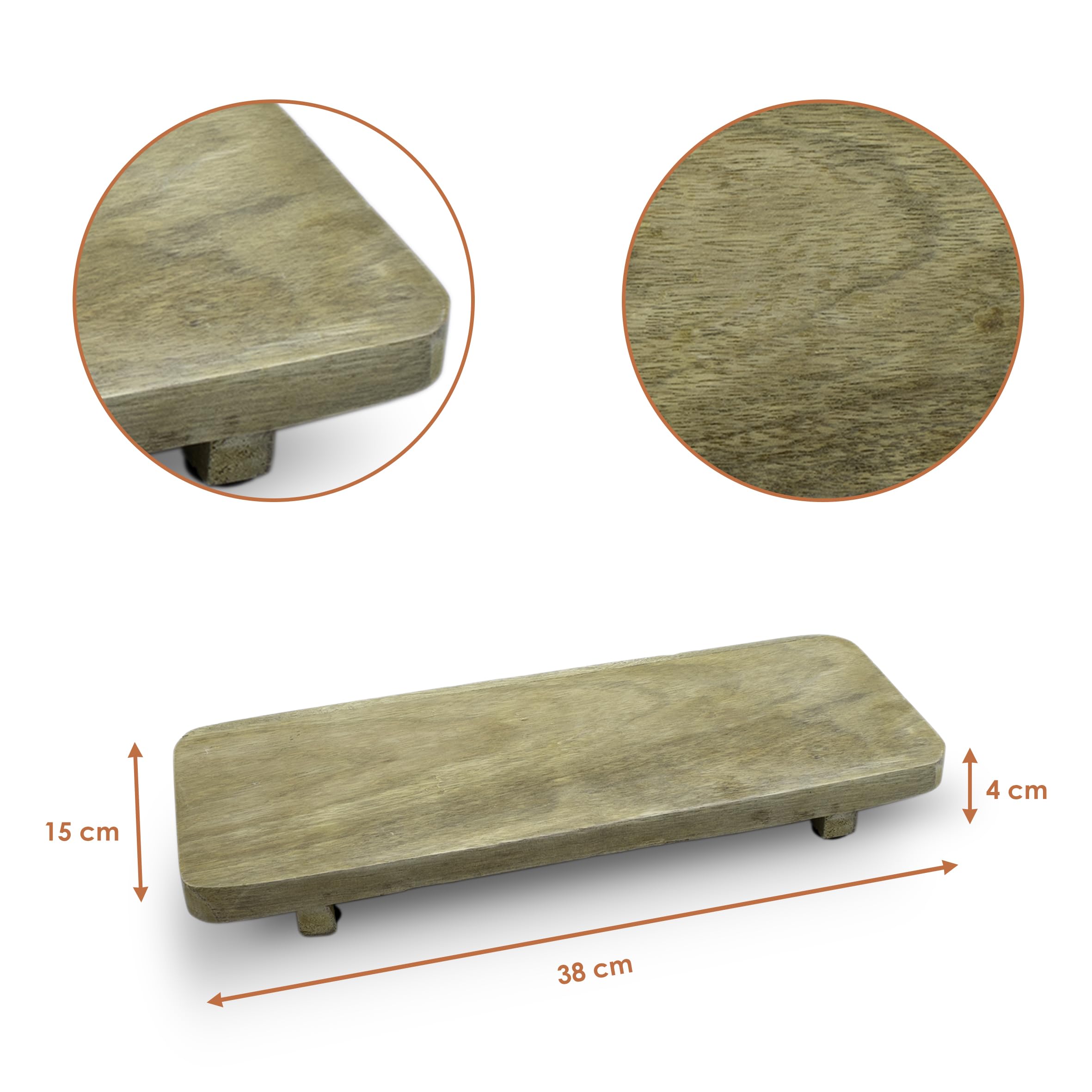 Vassoio Portavivande In Legno Di Acacia Con 4 Piedi – 45x21x7,5 Cm, Piano In Legno Massello Oliato, Adatto A Contatto Con Alimenti, Ideale Per Servire E Decorare