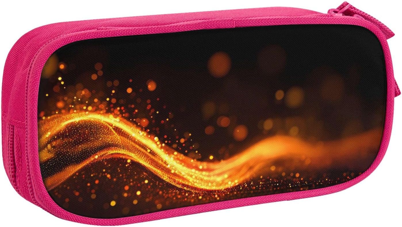 Glowing Abstract Flame Light Wave Background Multi Slot Double Layer Storage Bag Portable Oxford Cloth Zipper Organizer Pouch for Office Supplies Tools Travel Daily Use