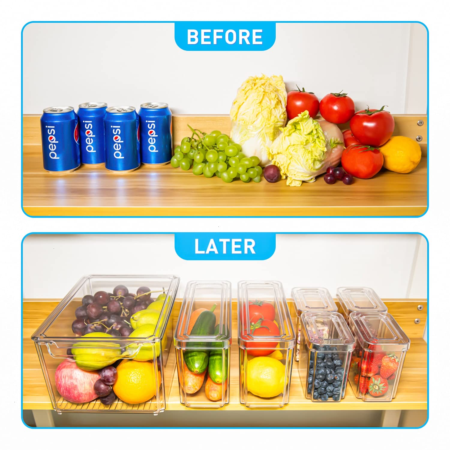 Pomeat Set of 7 Fridge Organizer Stackable Refrigerator Organizer Bins