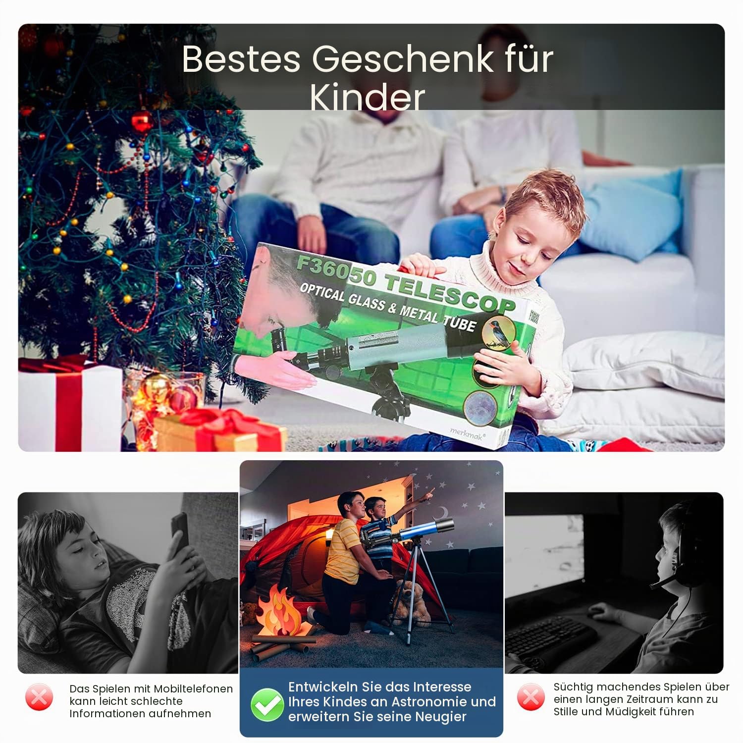 Astronomisches Teleskop für Kinder, Uverbon Teleskop für Astronomie, Teleskop, Zoom, 90 x HD, räumlich, Monokular, für den Außenbereich, mit verstellbarem Stativ für Kinder, Erwachsene, Anfänger