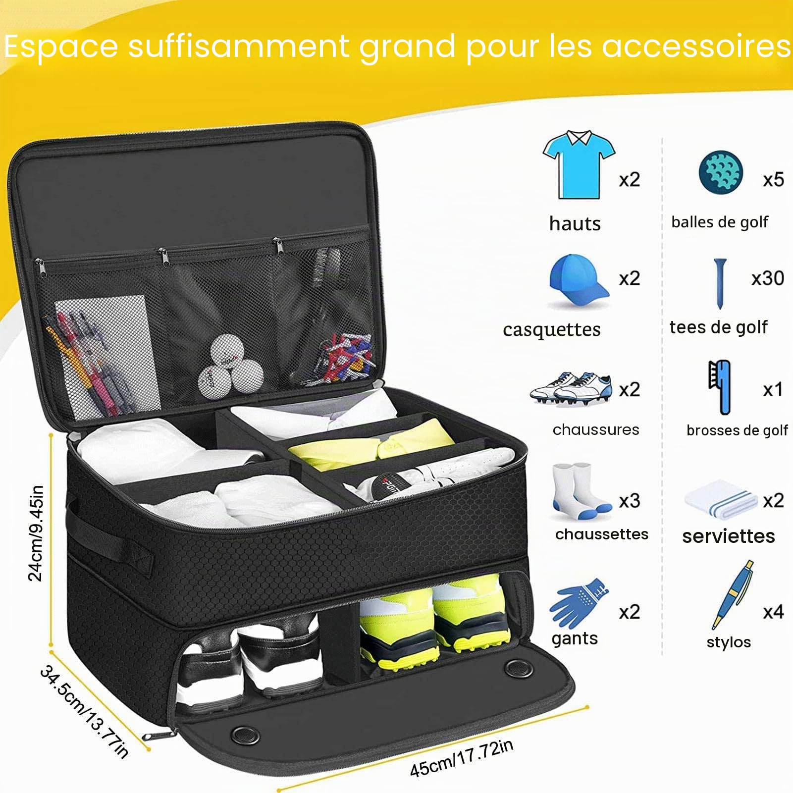 Sac organisateur de coffre de golf, organisateur de golf pour voiture, sac de rangement pliable pour fournitures de golf, support de coffre, boîte de balle de golf portable unisexe pour coffre, sac pe