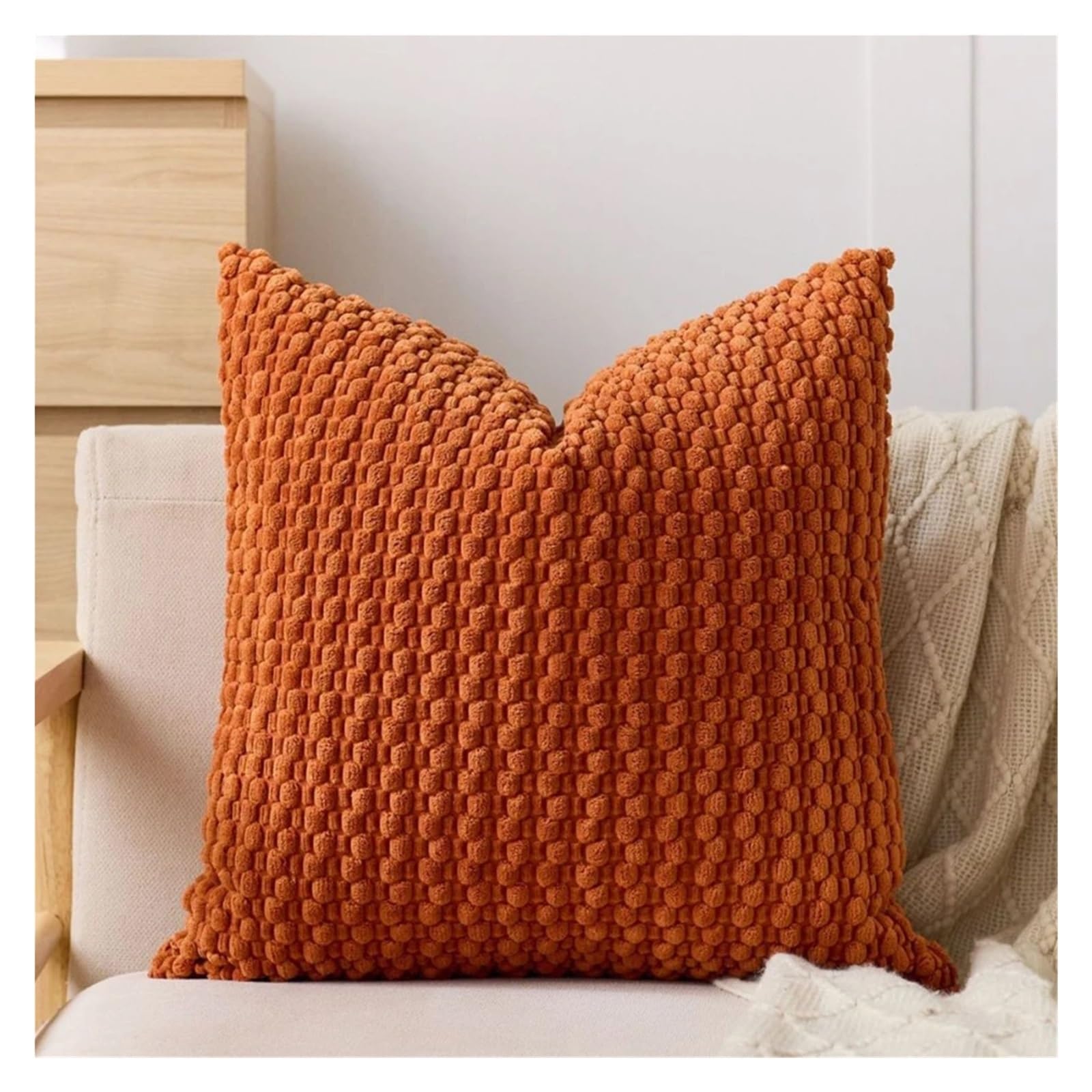 Housse de coussin en chenille douce pour canapé de salon, style décoration ferme neutre 50x50