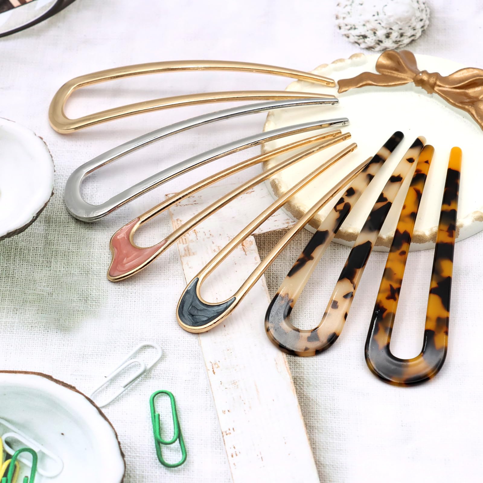 Scettar 6 Pcs Metal French Hair Pins for Women - U Shaped Twist Pins for Girls Hairstyle Accessories, Gold - Image 4