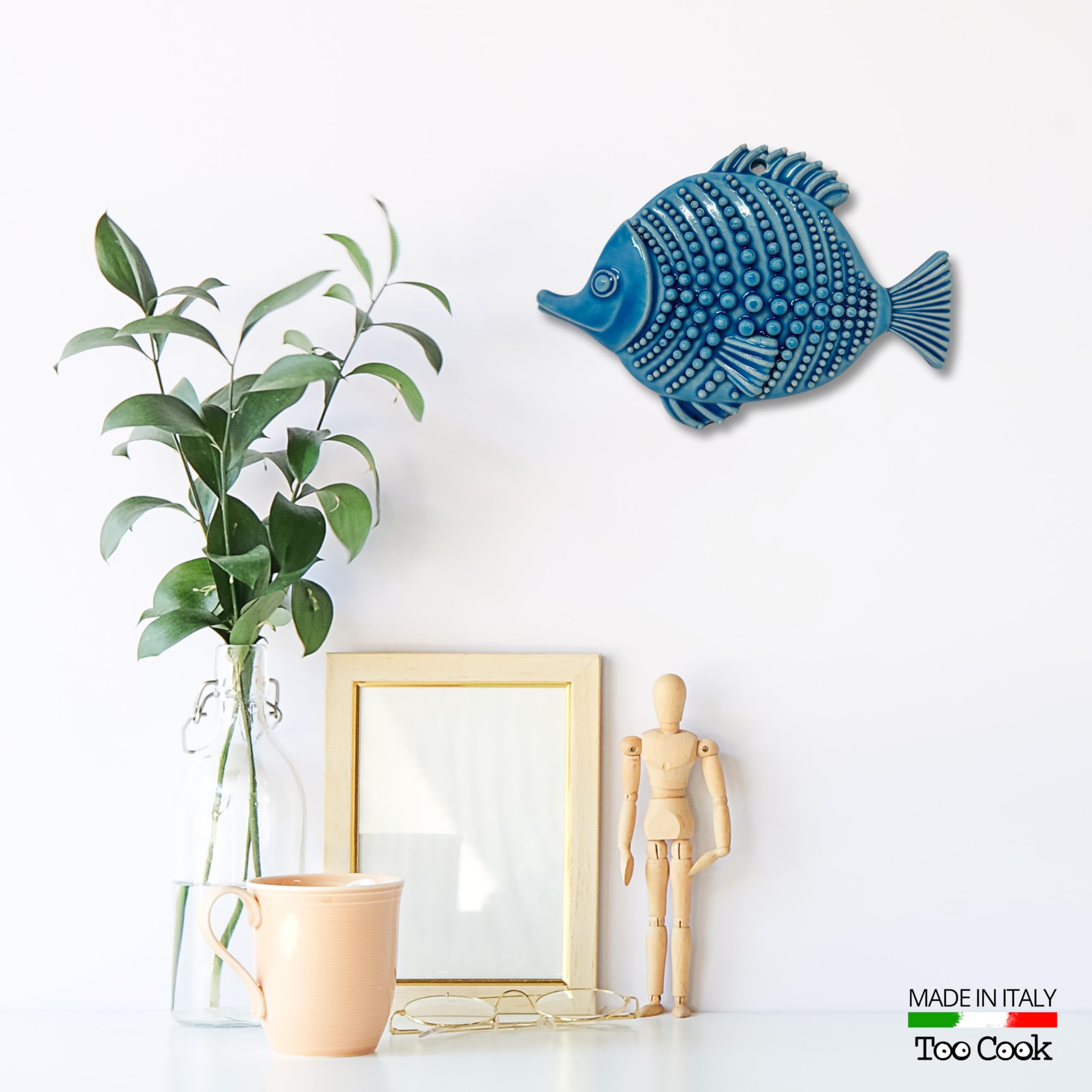 Toocook Animali marini in ceramica naturale o smaltata per Decorazione Murale e Arredo Casa, Realizzati Artigianalmente, Idea Regalo Made in Italy (Pesce Blu)