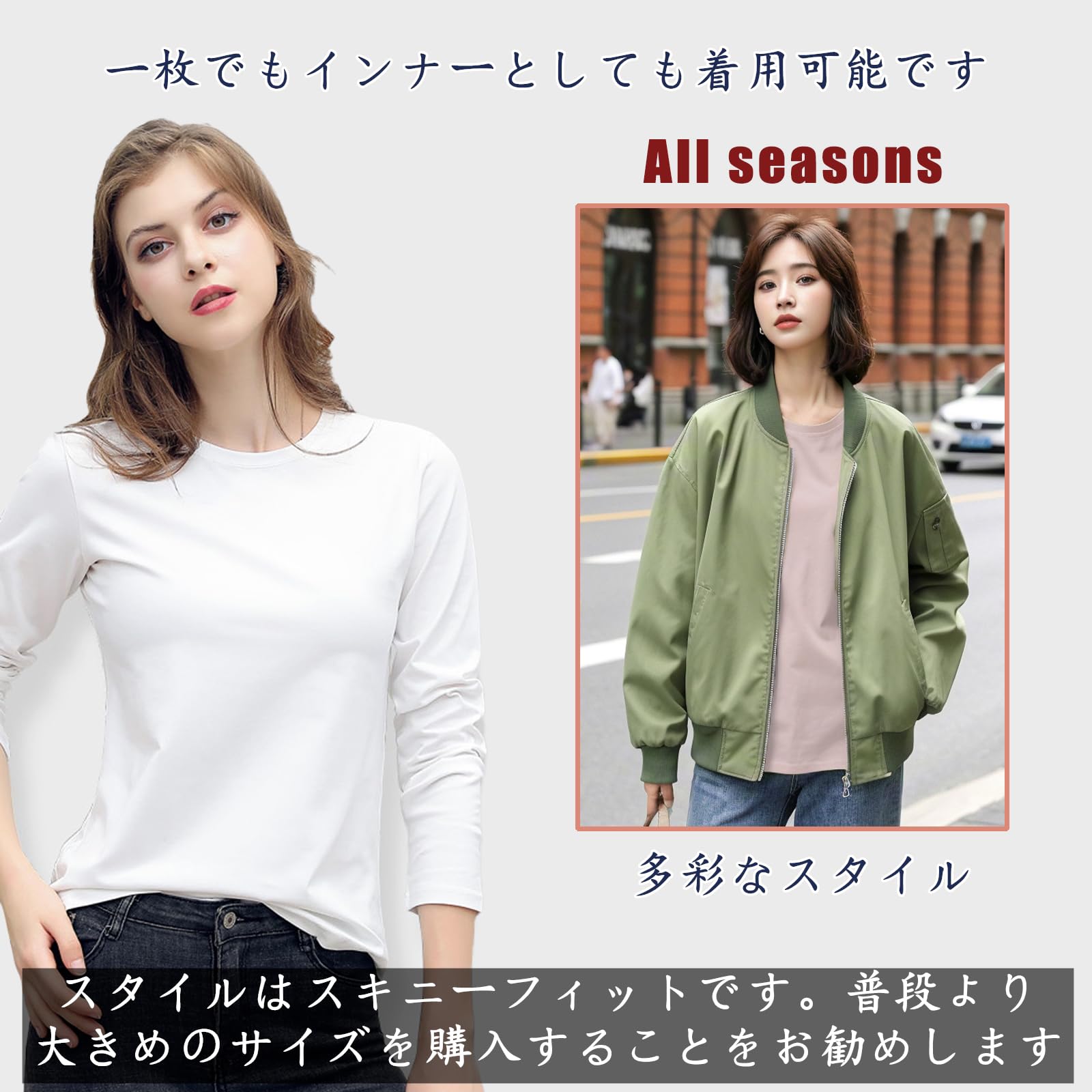 [Zleufirty] 長袖tシャツ レディース 綿100％ で着心地 無地 tシャツ ロンティー クルーネック 適度な厚み カットソー 長袖 レディース 春夏秋 M～2XL