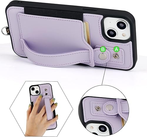 Miniatura 9 de TOOVREN Funda para teléfono compatible con iPhone 14 Plus, compatible con iPhone 14 Plus, funda con correa para tarjetero, cordón de cuero para