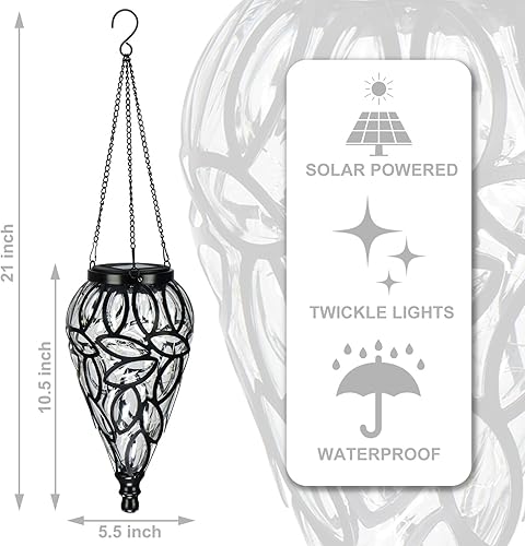 Miniatura 3 de LEWIS&WAYNE Farol colgante solar para exteriores, 15 luces LED en forma de lágrima, luces colgantes blancas frías con ganchos en S decoración en