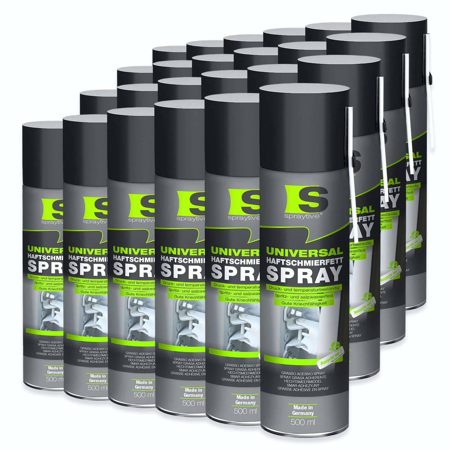 Lot de 24 sprays de graisse lubrifiante adhésive universelle de 500 ml - Graisse lubrifiante et huile pénétrante pour voiture, articulations, roulements et charnières - Graisse de