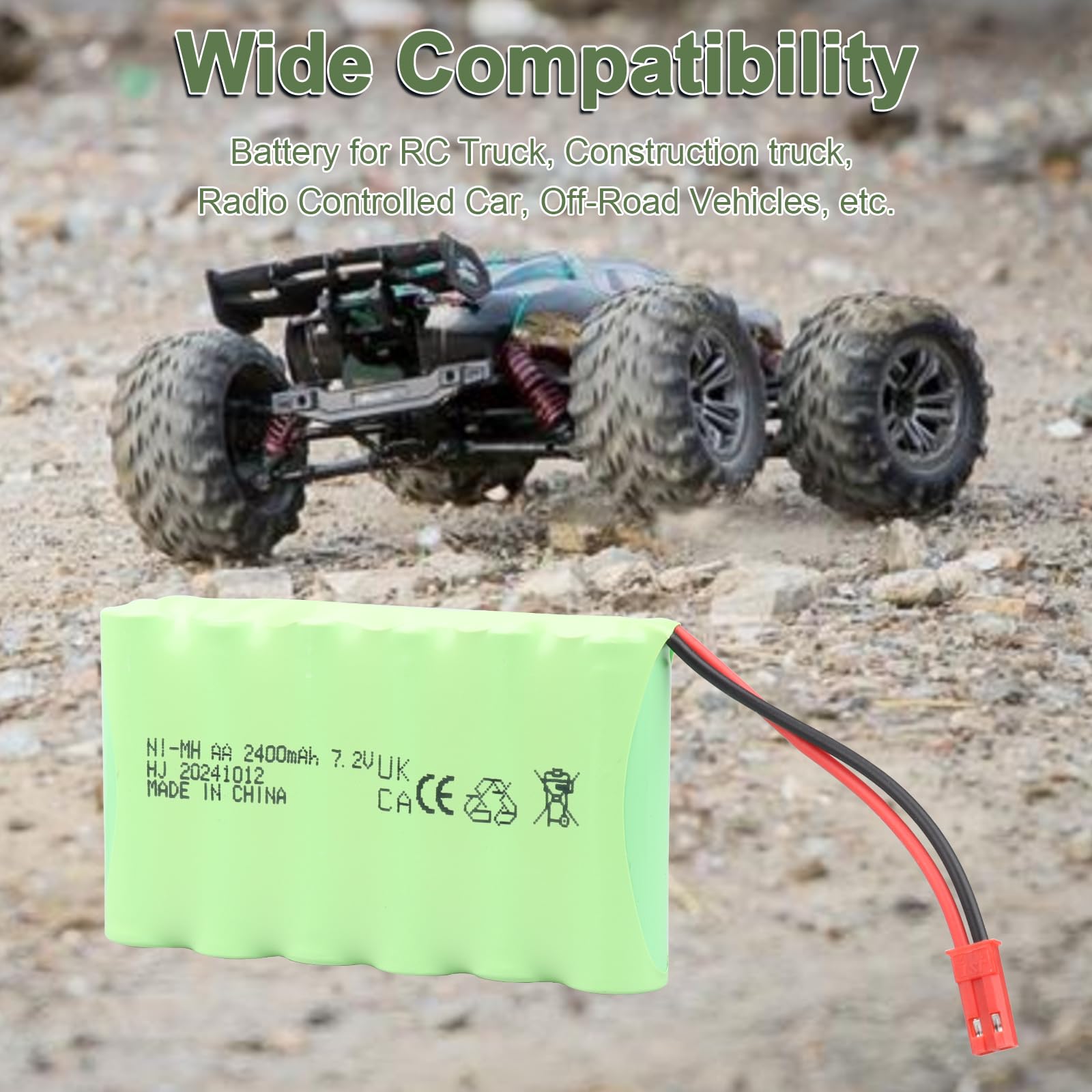 Batteria ricaricabile MXJFYY 7,2 V 2400 mAh NI-MH con spina JST, batteria AA per RC Monster Truck, camion telecomandati, bulldozer RC, utensili elettrici, camion da costruzione