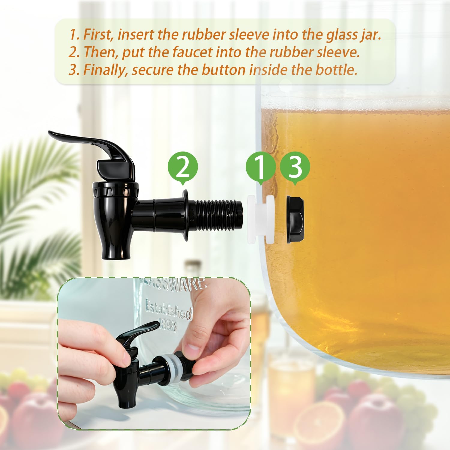 Getränkespender aus Glas mit Ständer + Küchenmatte, großer Getränkespender für Partys, Limonadenspender für Sonnentee, hausgemachter Saft, 2 Stück