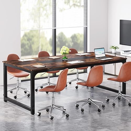Tribesigns Conference Table 6FT Meeting Seminar Table Rectangular Meeting Room Table 787L x 354W x 303H Rustic BrownBlack