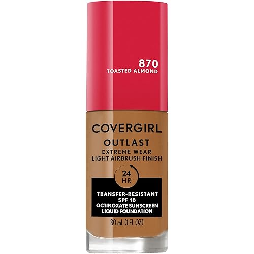 Covergirl Outlast Extreme Wear 3-in-1 Full Coverage Liquid Foundation, SPF 18 Sunscreen, Toasted Almond, 1 Fl. Oz.