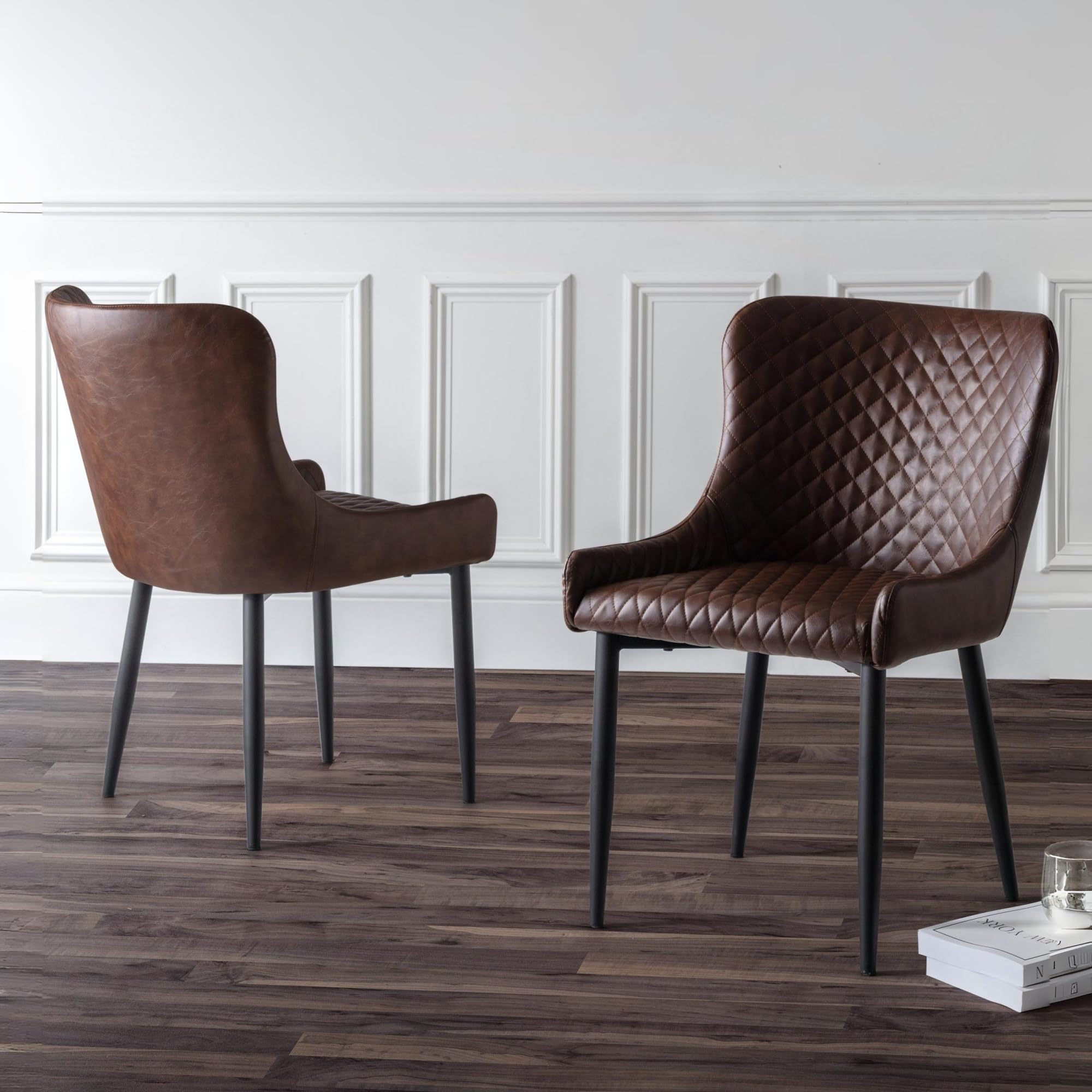Julian Bowen Set Of 2 Luxe Faux Leather Dining Chairs - Brown