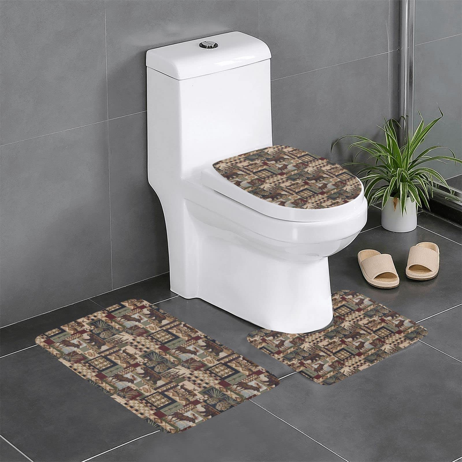Tapis de bain antidérapant lot de 3 pièces rustiques haute absorption eau