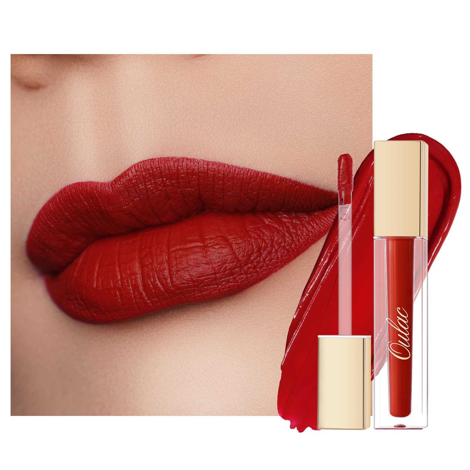 OulacRed Lipstick for Women, Matte Liquid Lipstick Long Lasting Red High Impact Creamy Matte Lip Gloss, Rich Colour Formula with Vitamin E & Rose Oil, Waterproof, Vegan M01