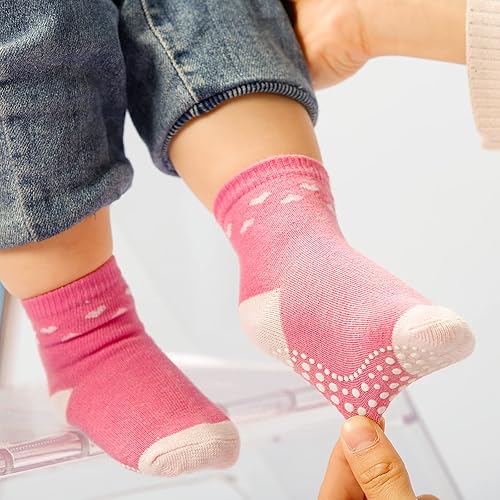 Miniatura 2 de Sosenfer Calcetines antideslizantes para niños pequeños con pinzas, 5-10 pares de calcetines antideslizantes para bebés de 1 a 7 años, hechos con