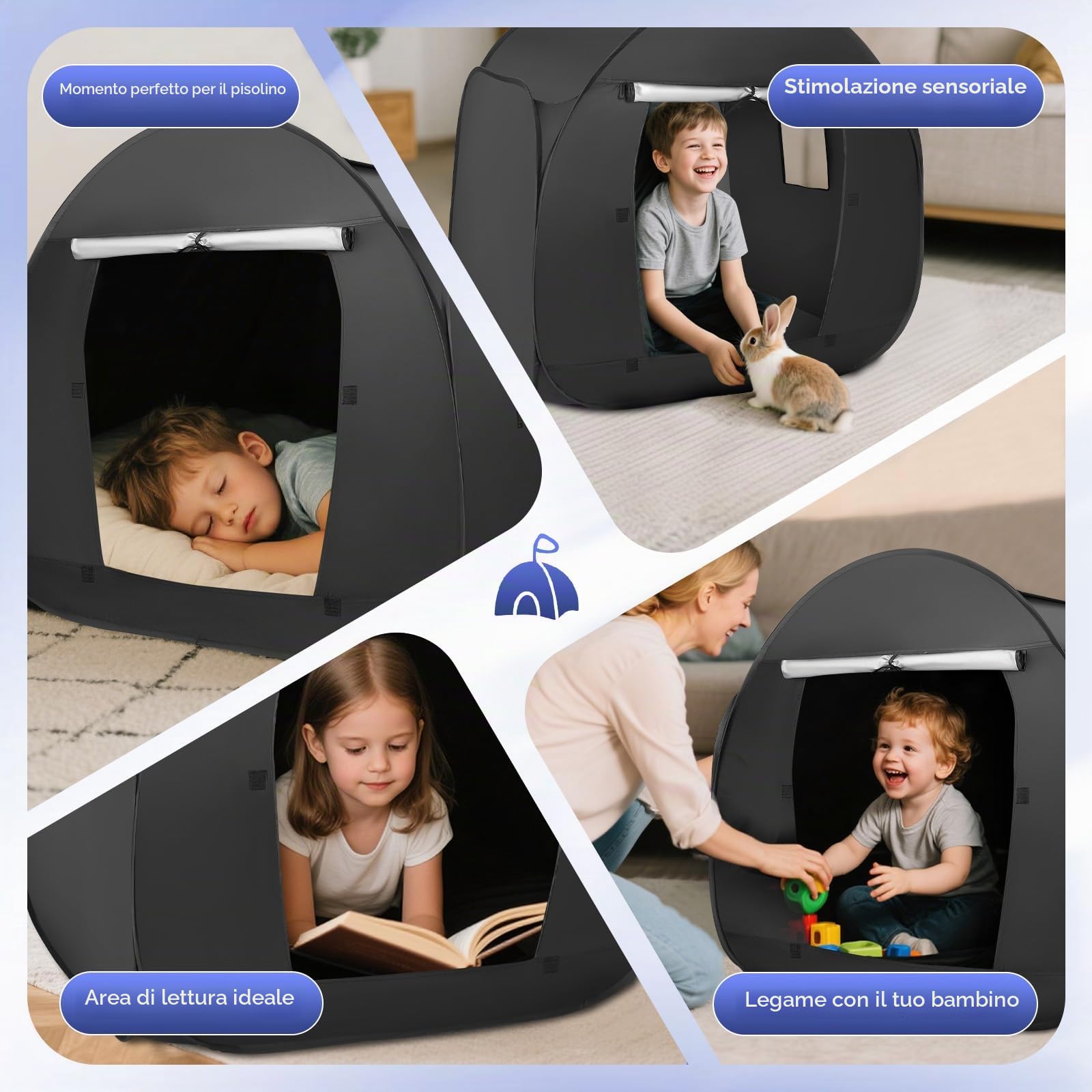 Tenda sensoriale per bambini per giocare e rilassarsi. Mini tenda ausiliaria per autismo, SPD, paure, caverna pop-up scura per bambini autistici | per casa o scuola