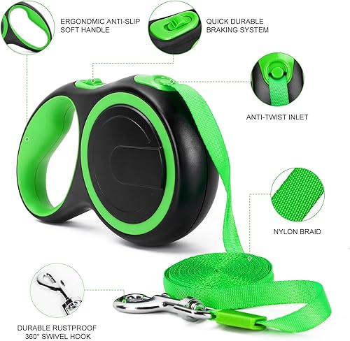 Miniatura 3 de UrbanX Correa retráctil para perros Shih Tzu y otros pequeños perros de compañía con mango antideslizante. Cinta de nailon fuerte de 10 pies freno