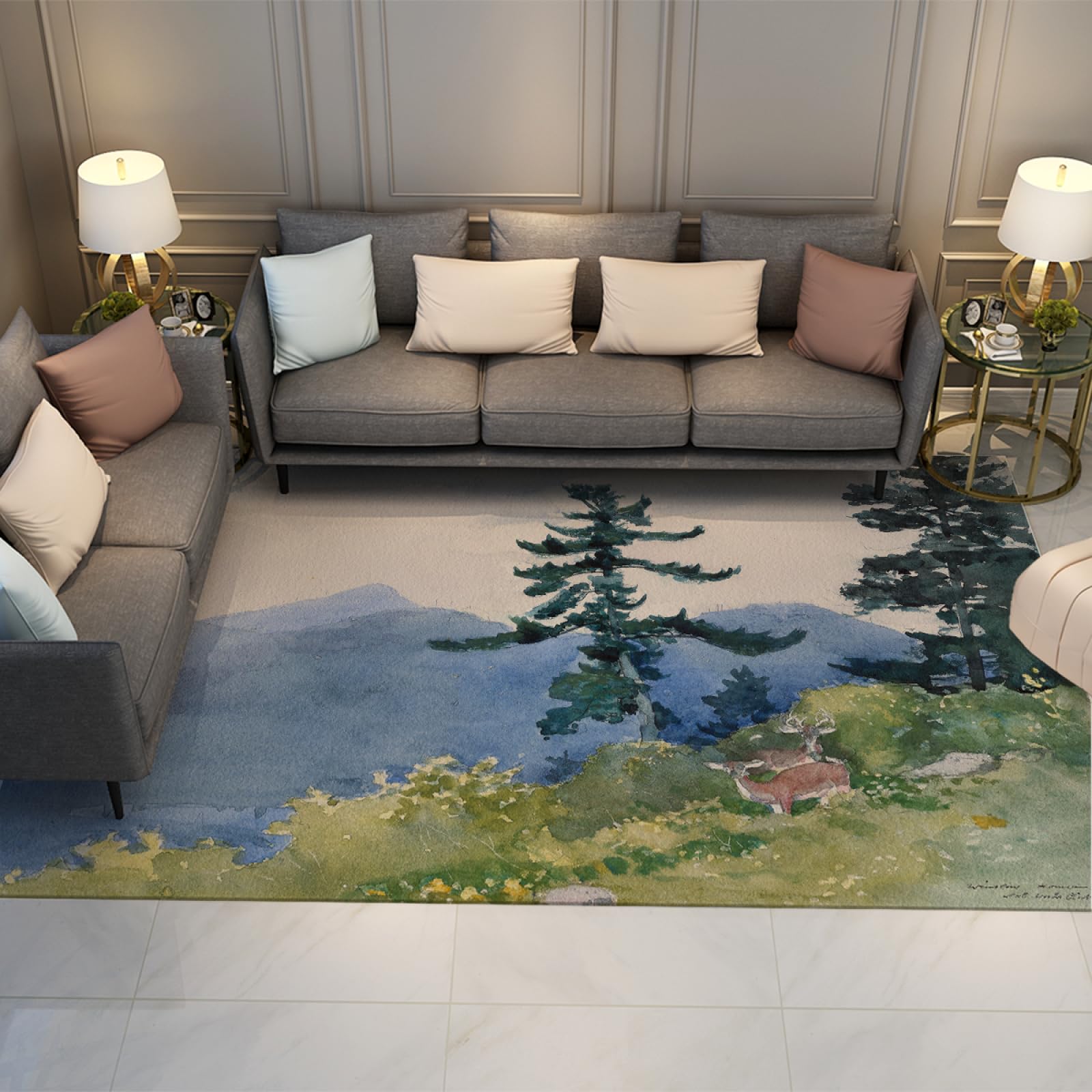 Tapis cerf moderne au tissage doux pour créer un coin nature chaleureux dans le salon
