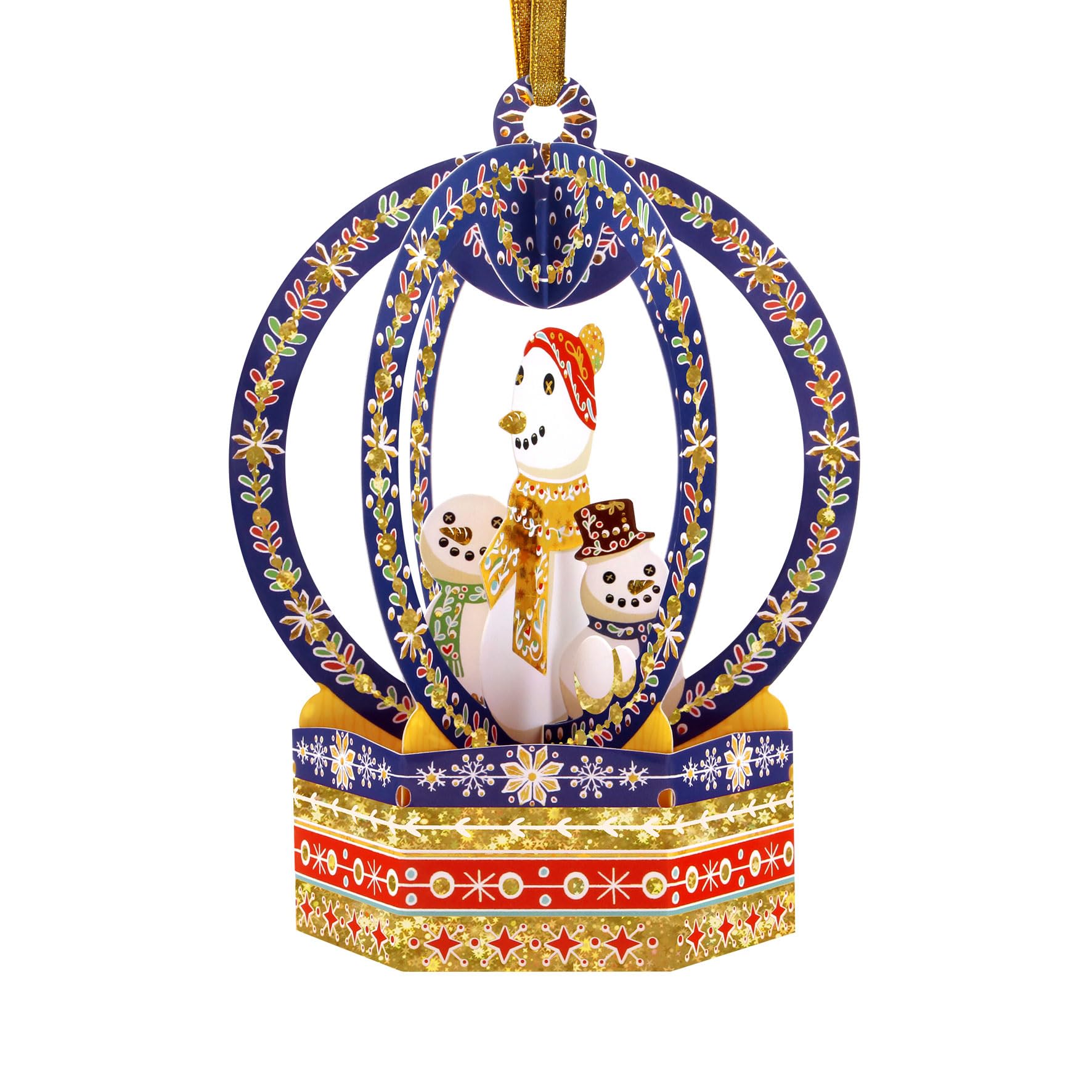 Santoro Multi Color Baubles, Christmas 3D Pop Up Greeting Card & Decorative Hanging Ornament - Snow Globe Snowman - For Kids, Family, Christmas