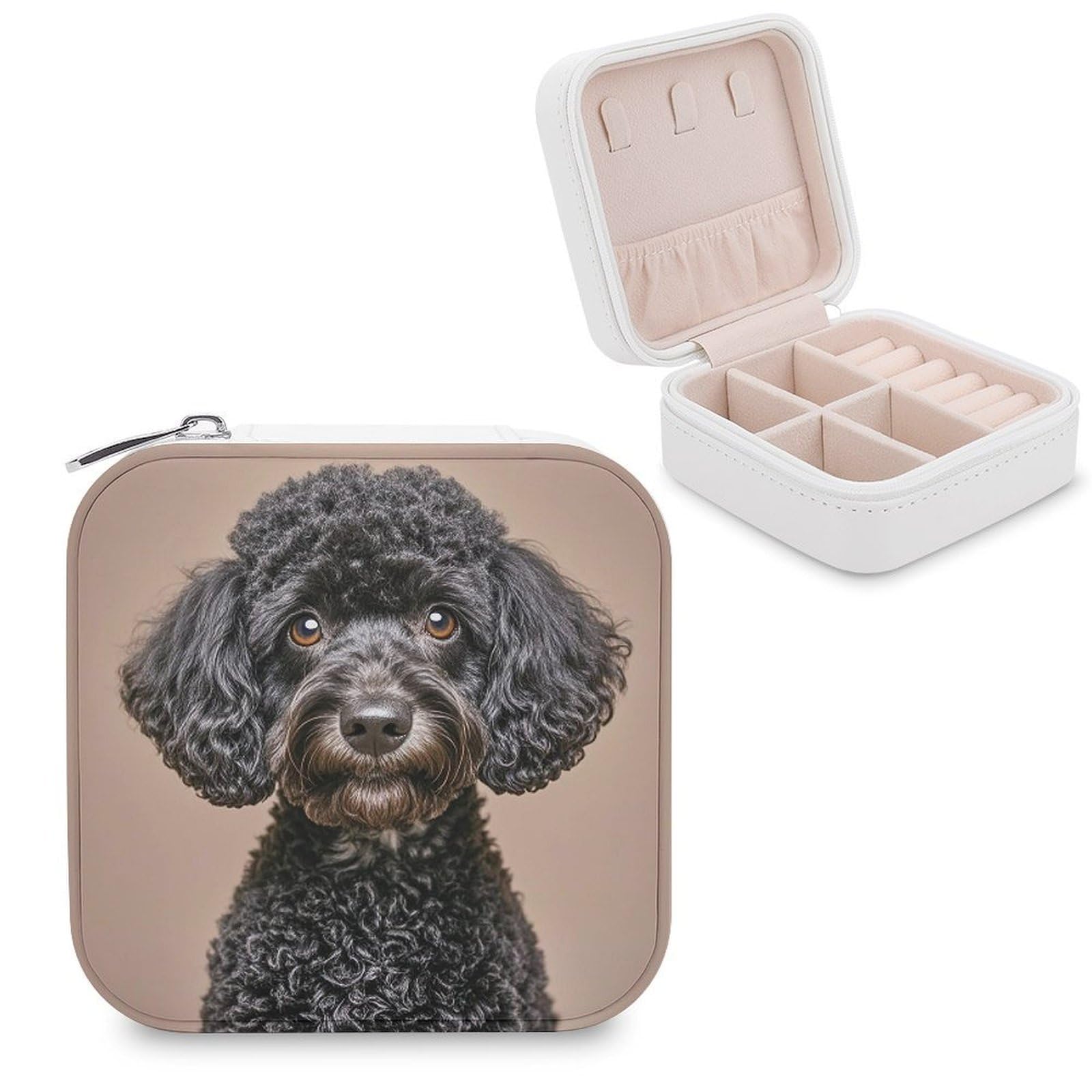 LZQPOEAS Cute Black Pug Jewelry Box Mini Jewelry Travel Case Trendy Stuff Ring Box Custom PU Leather Jewelry Boxes Portable Jewelry Case Earring Storage Organizer for Girls Women