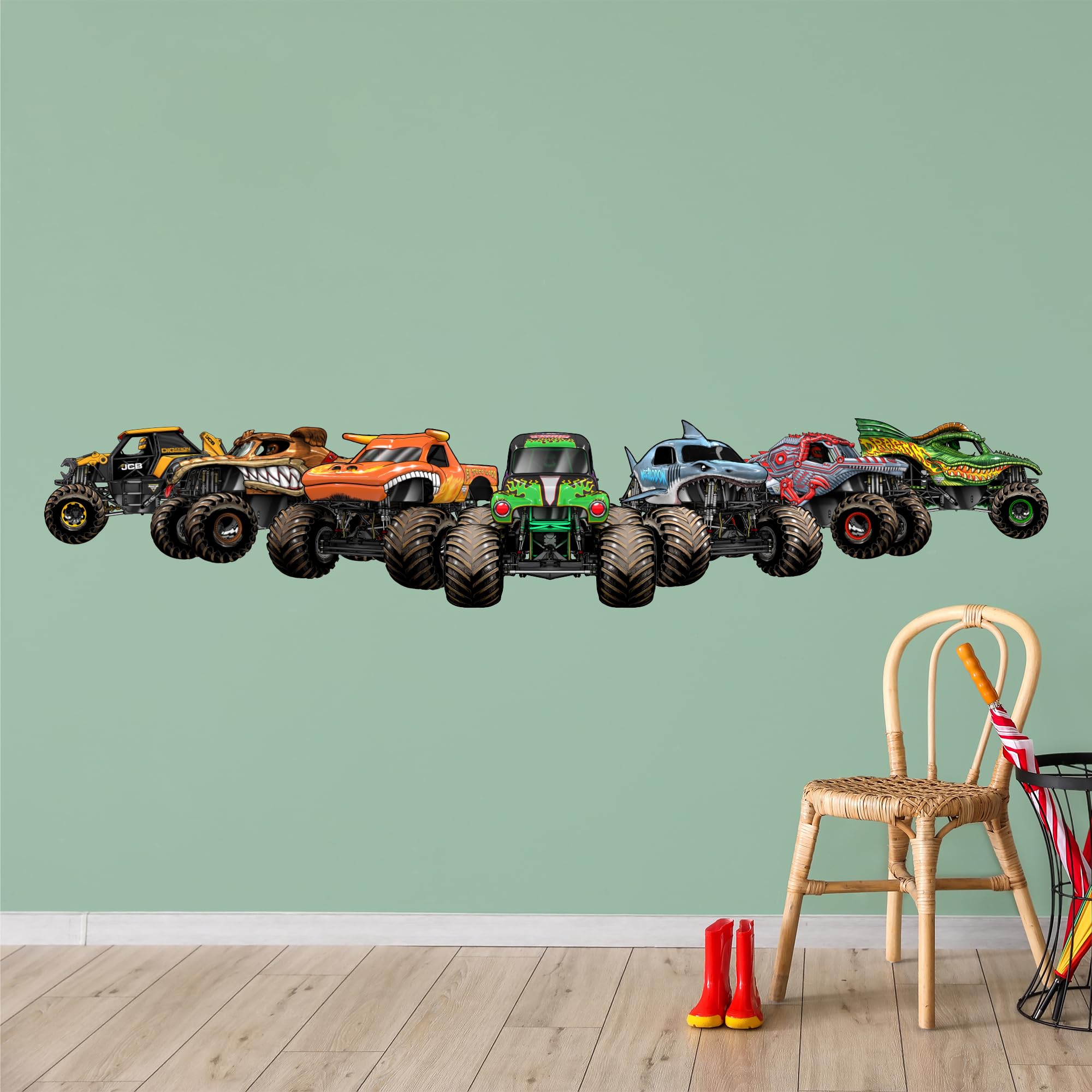 Themed Black Monster Jam Wall Sticker - Group Line Up Decal Wall Art (90Cm Width X 20Cm Height)