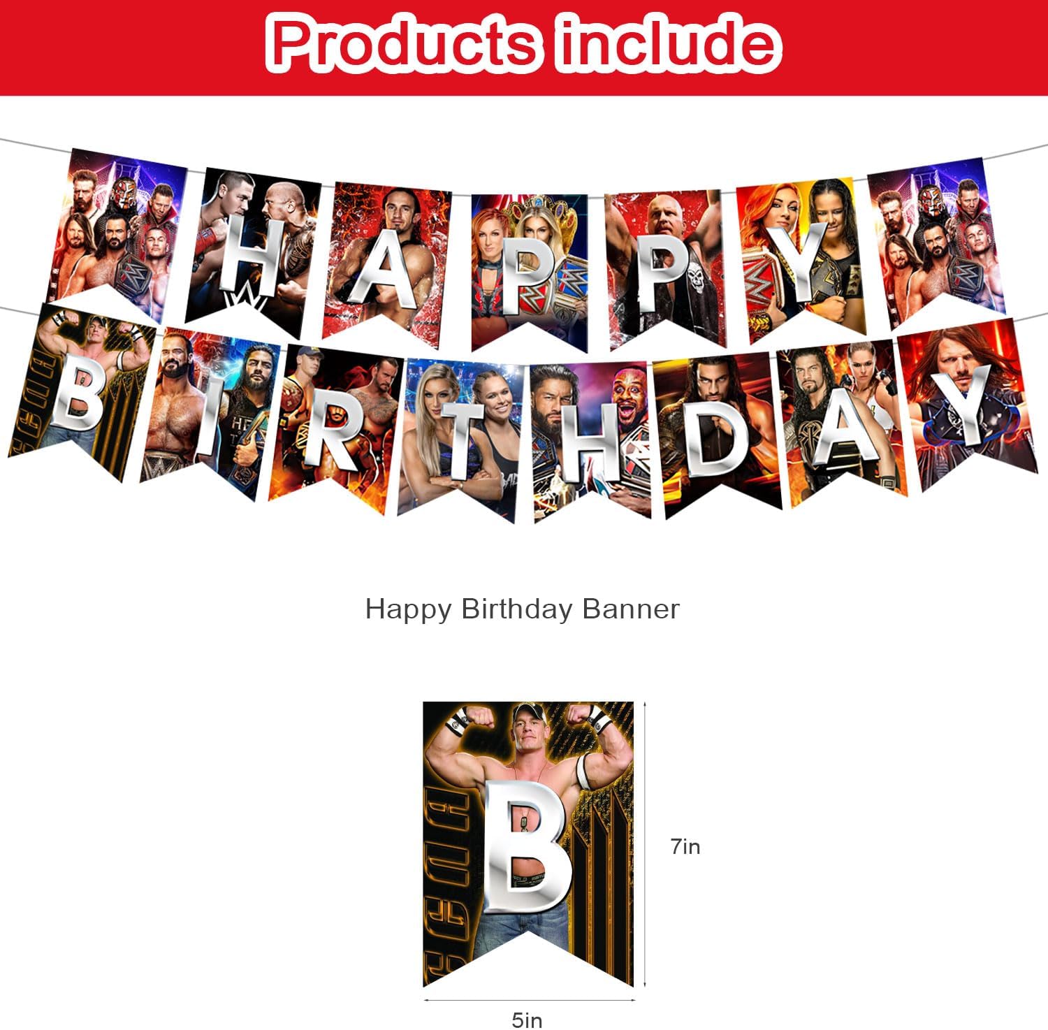 Wrestling Birthday Decorations,Wrestling Boxing Match Party Supplies Include Happy Birthday Banner, Cake Topper and Cupcake Toppers, Balloons for Kids Party Decor