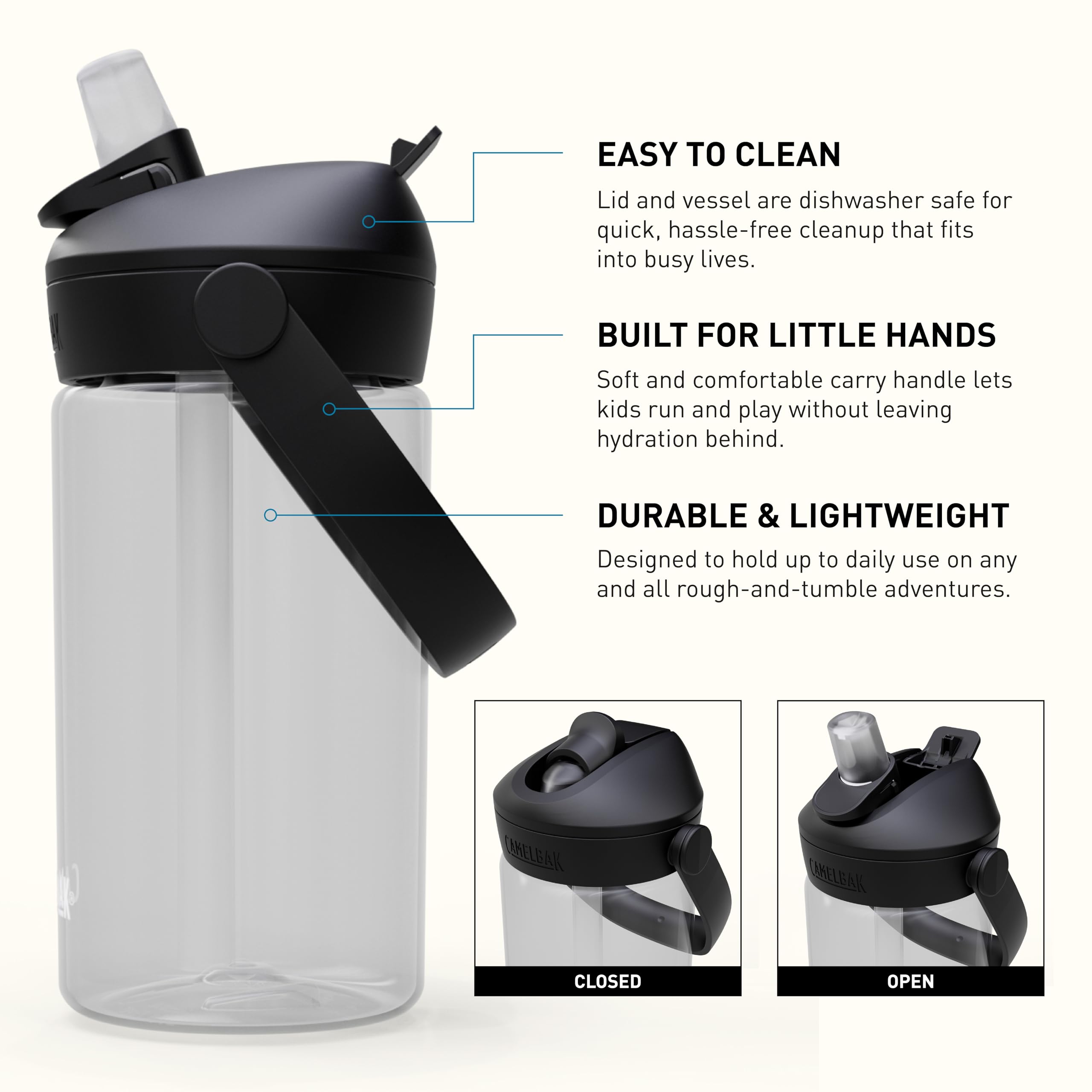 Camelbak THRIVE FLIP STRAW KIDS 415 ml - sport bottle - leak-proof - for little adventurers - easy drinking - durable - Clear, size: OS - Image 3