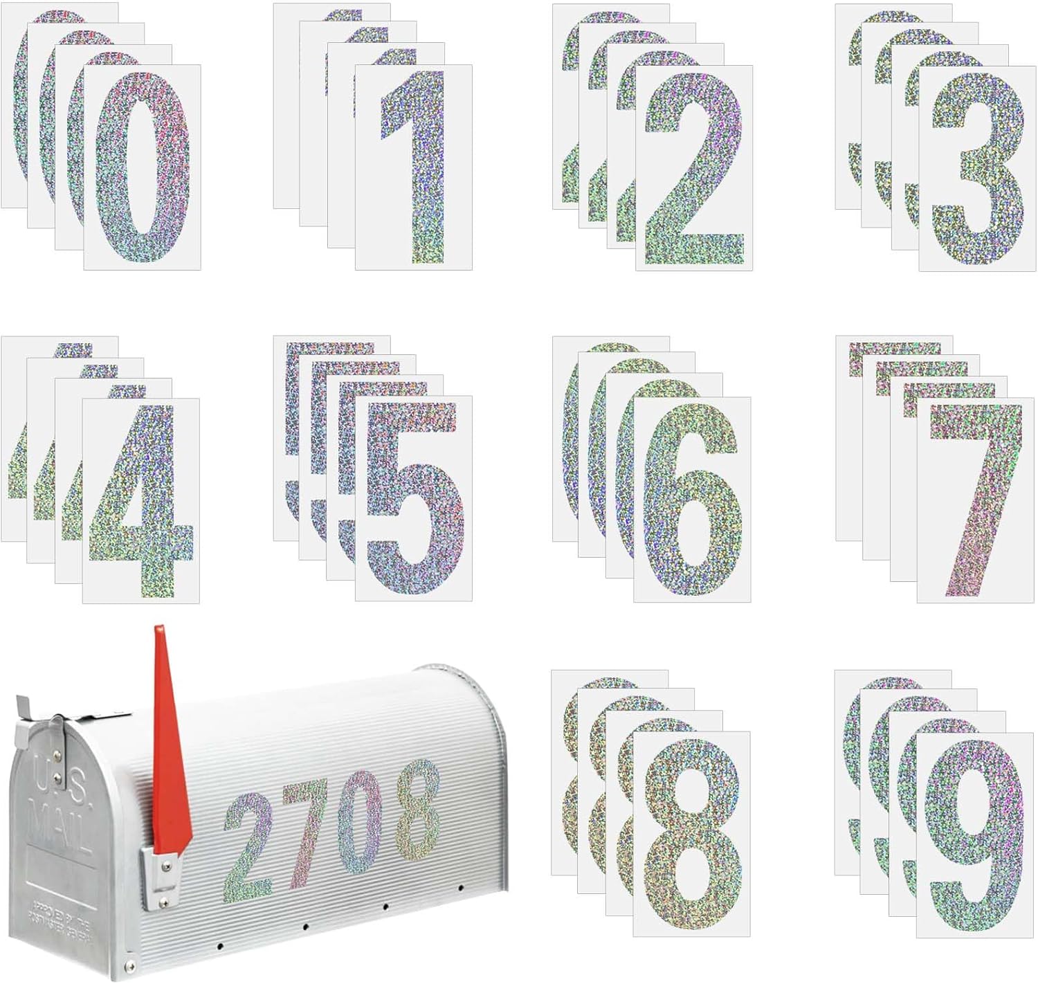 Reflective Mailbox Numbers for Outside, 4 Sets Large 4 inch