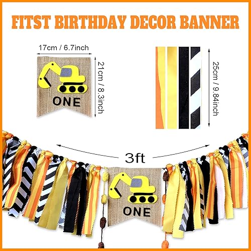 Miniatura 2 de Juego de decoración de primer cumpleaños para bebé, diseño de feliz cumpleaños, decoración de tarta, vehículo de construcción, camión, suministros