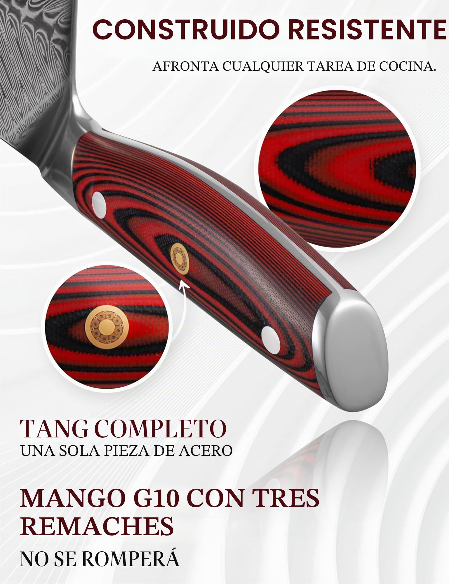 WILDMOK Cuchillo de trinchar Damasco, cuchillo de carne japonés asiático profesional afilado de 18 cm, cuchillo de cocina multifunción de acero súper vg10 para verduras, juego completo Tang