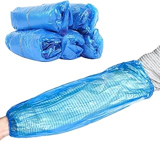 JADE KIT Disposable Arm Covers - 100PCS - Waterproof Plastic Sleeves with Elastic Straps, Durable Sleeve Covers for Restaurant,Factory Sanitary Require,Quality Blue Disposable Sleeves,50 Pairs,15.5 In