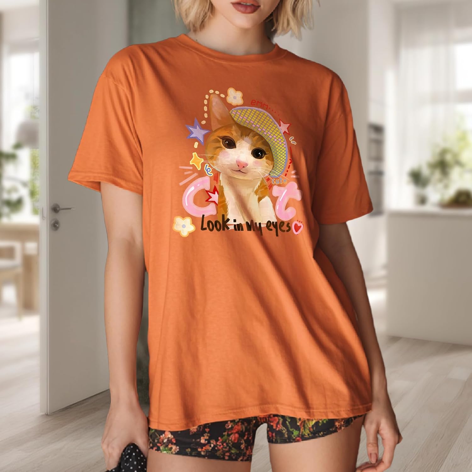 Cute Shirts for Women Solid 100% Cotton Graphic Short Sleeve Crewneck Loose Fit Hippie Soft Comfy Casual Tees - Image 2