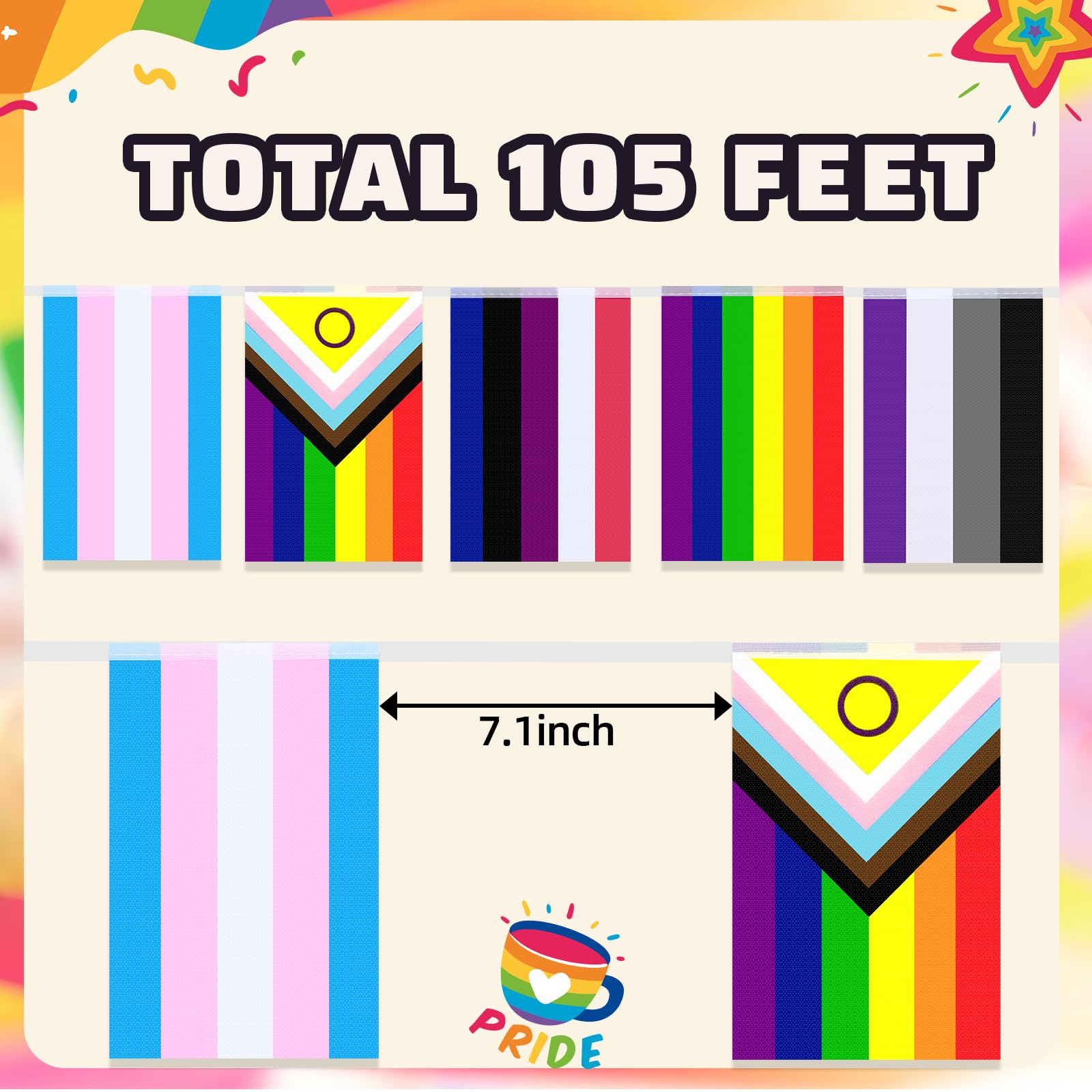 MARFOREVER Pride-Flaggen 50 Stück – 16 M Regenbogen-Banner, LGBT-Dekoration Für Party, Garten, Pride-Monat