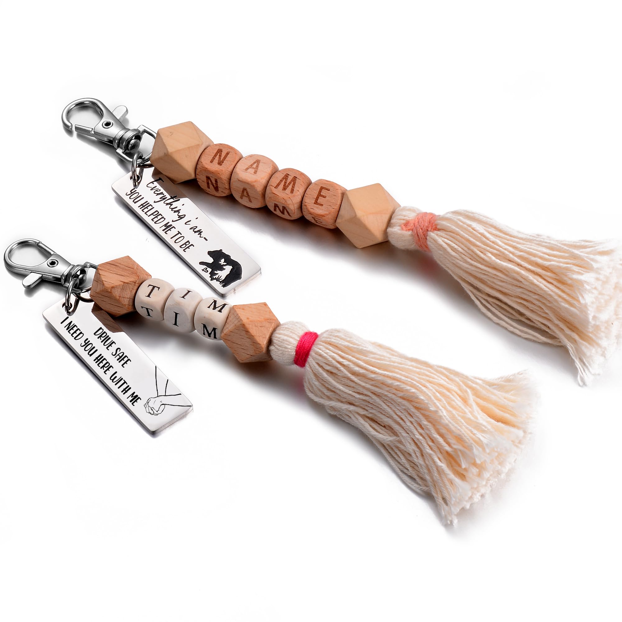 Cring Coco Custom Name of Keychain Gift,Beaded Key Rings for Mother's Day,Valentine's Day,Birthday Gift Customizable Drive Safe Text Keychain