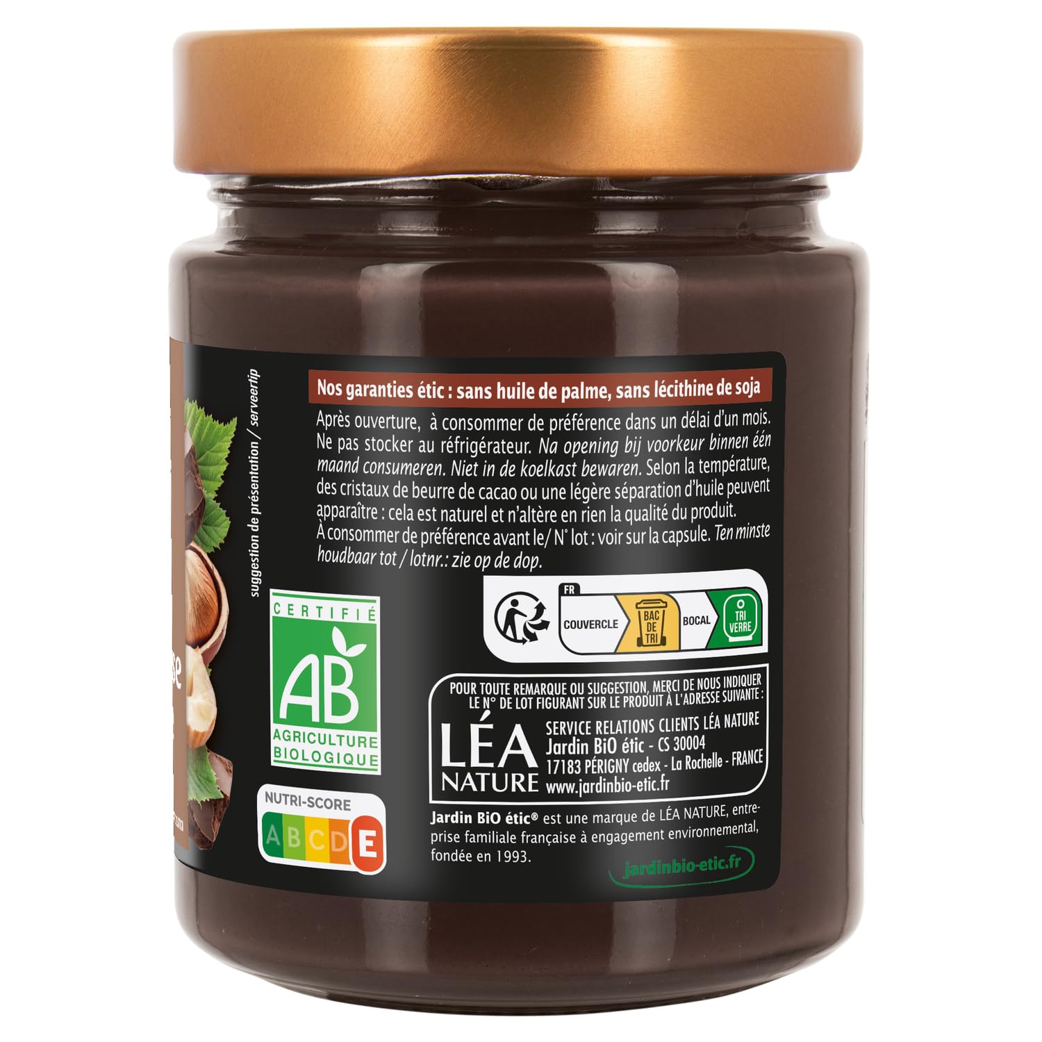 JARDIN BIO Pâte à tartiner Noir Intense et Noisette - 300g en pot verre recyclable - Sans huile de palme, sans lécithine de soja - Ingrédients bio - Lot de 3