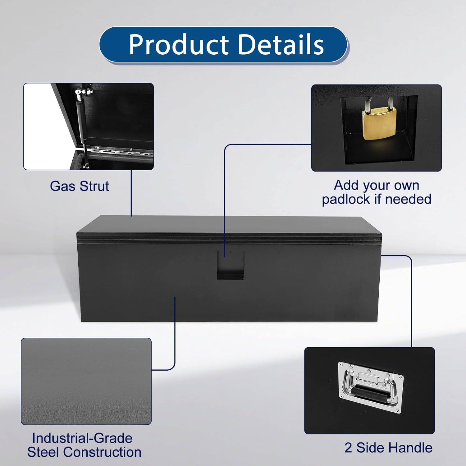Heavy Duty Steel Truck Bed Tool Box, Trailer Tongue Box, 48 x 15 x 15 Inch Tool Chest Organizer for Pickup, Truck Bed, RV, Trailer