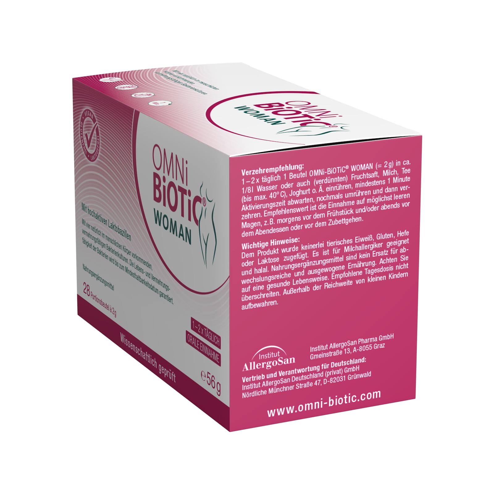 OMNi BiOTiC WOMAN | Für Frauen entwickelt | 4 Bakterienstämme | 10 Mrd. Keime pro Tagesdosis | Pulver | Vegan - Glutenfrei - Laktosefrei | Zur täglichen Anwendung - Einfach trinken | 28 Portionen