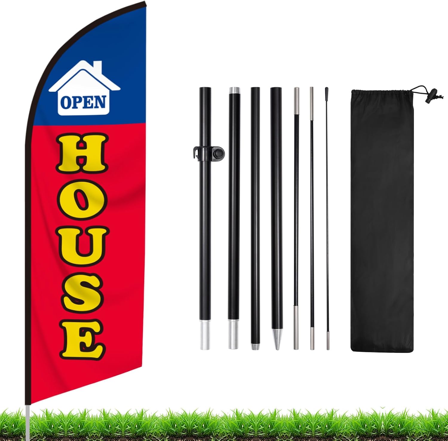 Open House Flag 8 ft with Flagpole Kit, Open House Signs for Real Estate Agents Business, Opening Feather Flag with Flagpole Ground Stake Portable Bag