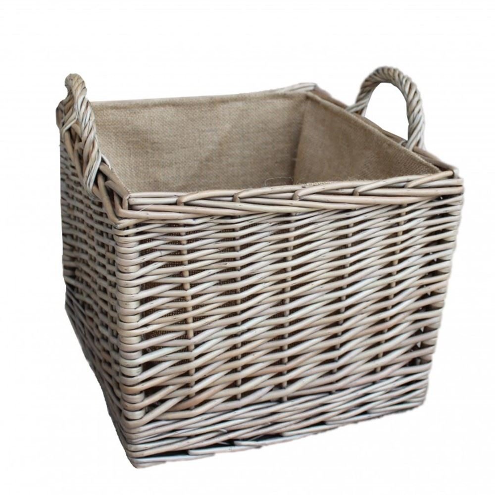 Red Hamper Medium Antique Wash Square Hessian Lined Log Basket
