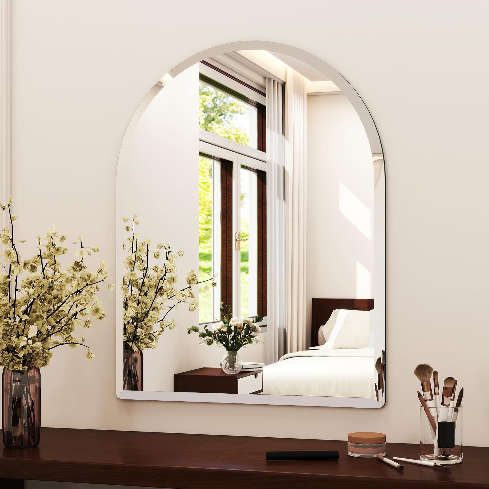 Brauthon Frameless Bathroom Mirror, 24" X 40" Arched Frameless Mirror For Wall Beveled, Arch Wall Mounted Vanity Bathroom Mirror For Over Sink, Bedroom, Gym-534126