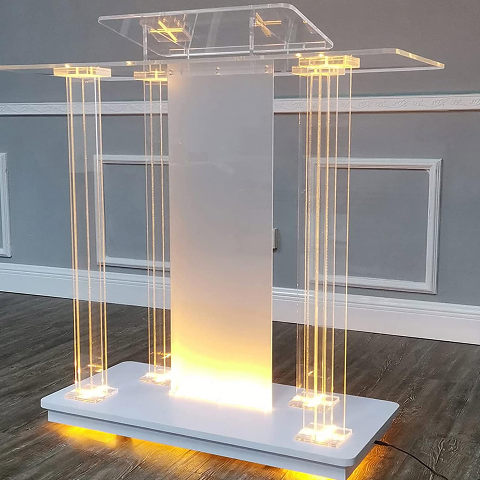 GLIVANTA Podium Acrylique, Mobile Chaire D'eglise a LED, Transparent Podium De Conférence, Pupitre Lutrins pour Salle De Classe Lecture Bureau Église Mariages