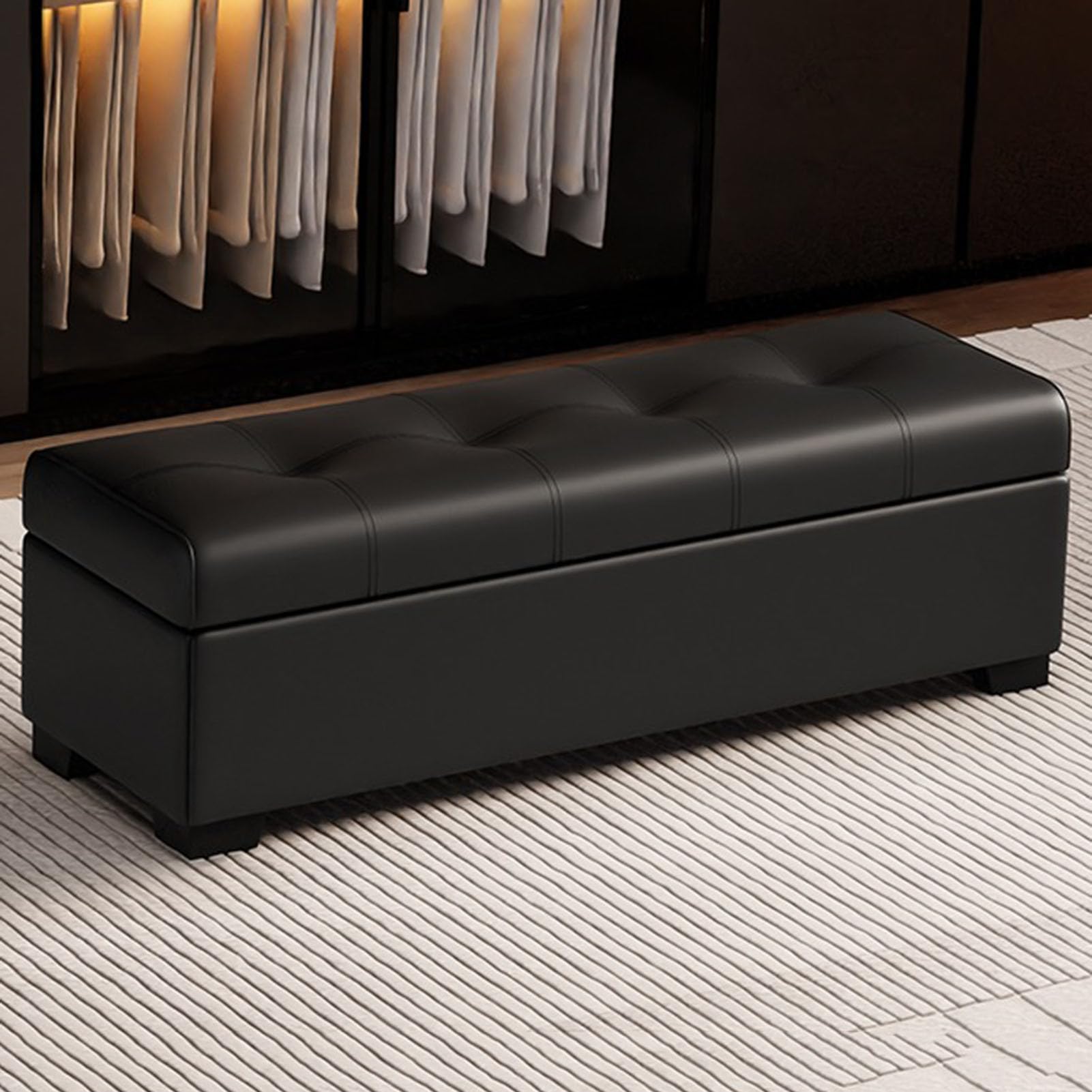 Repose-pieds polyvalent pour couloir avec assise confortable et coffre intégré