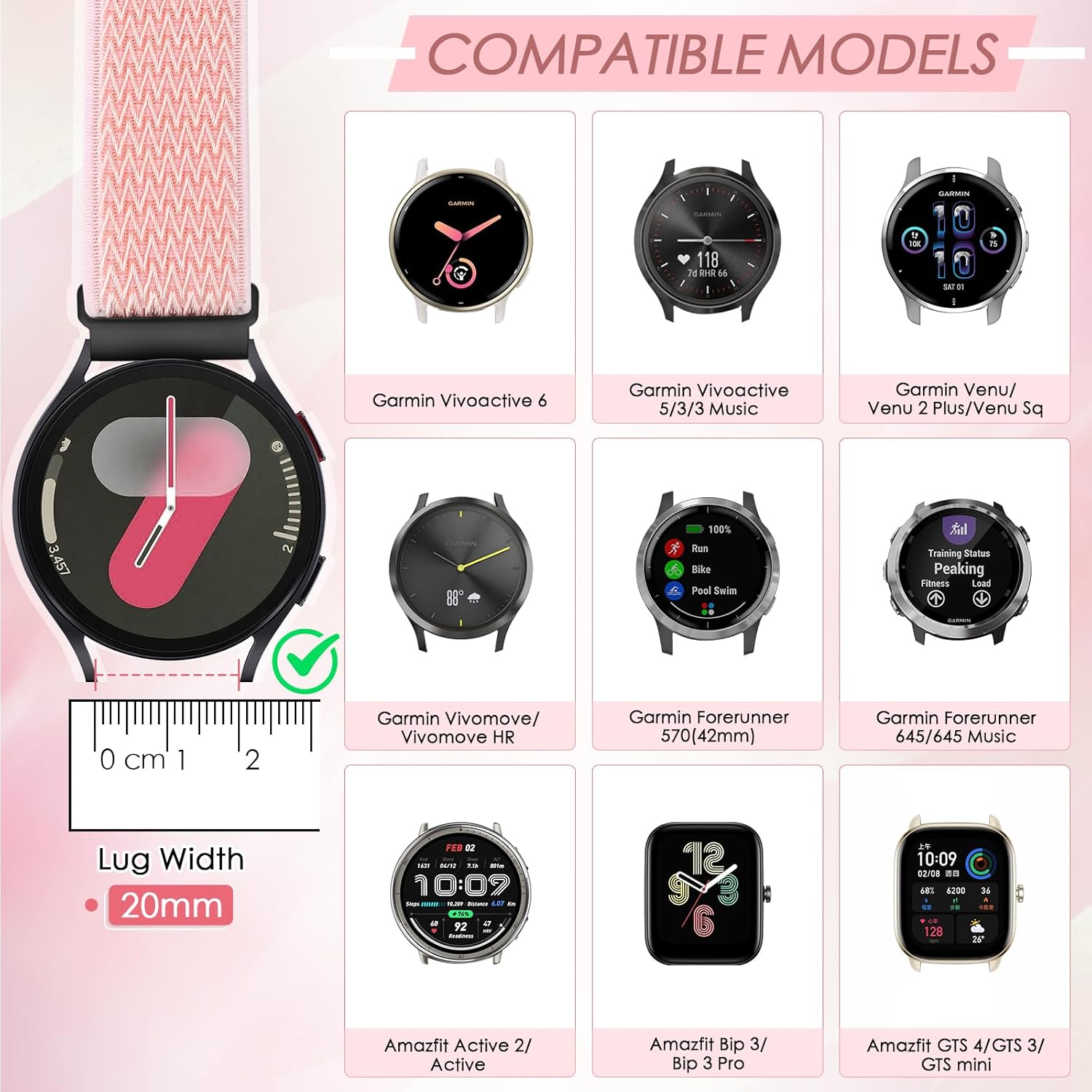 4 Pack 20mm Elastic Nylon Bands Compatible with Garmin Vivoactive 6/5/3, Garmin Venu/Venu 2 Plus/Vivomove 3, Amazfit Bip 3/Bip 3 Pro, Quick Release Smart Watch Band for Amazfit Active 2 - Image 3