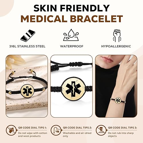 Miniatura 2 de Pulseras médicas Theluckytag para deporte, para hombres y mujeres, con código QR, pulseras de alerta médica ID - Pulsera de nylon resistente al