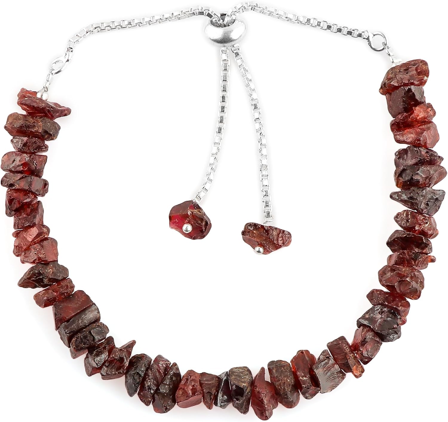 Natural Raw Garnet Gemstone Bolo Bracelet Rough Stone Handmade January Birthstone Healing Crystal Adjustable Slider Chain Gift For You Approx 50 to 60 carat Stone Size Approx 5 to 10 MM,