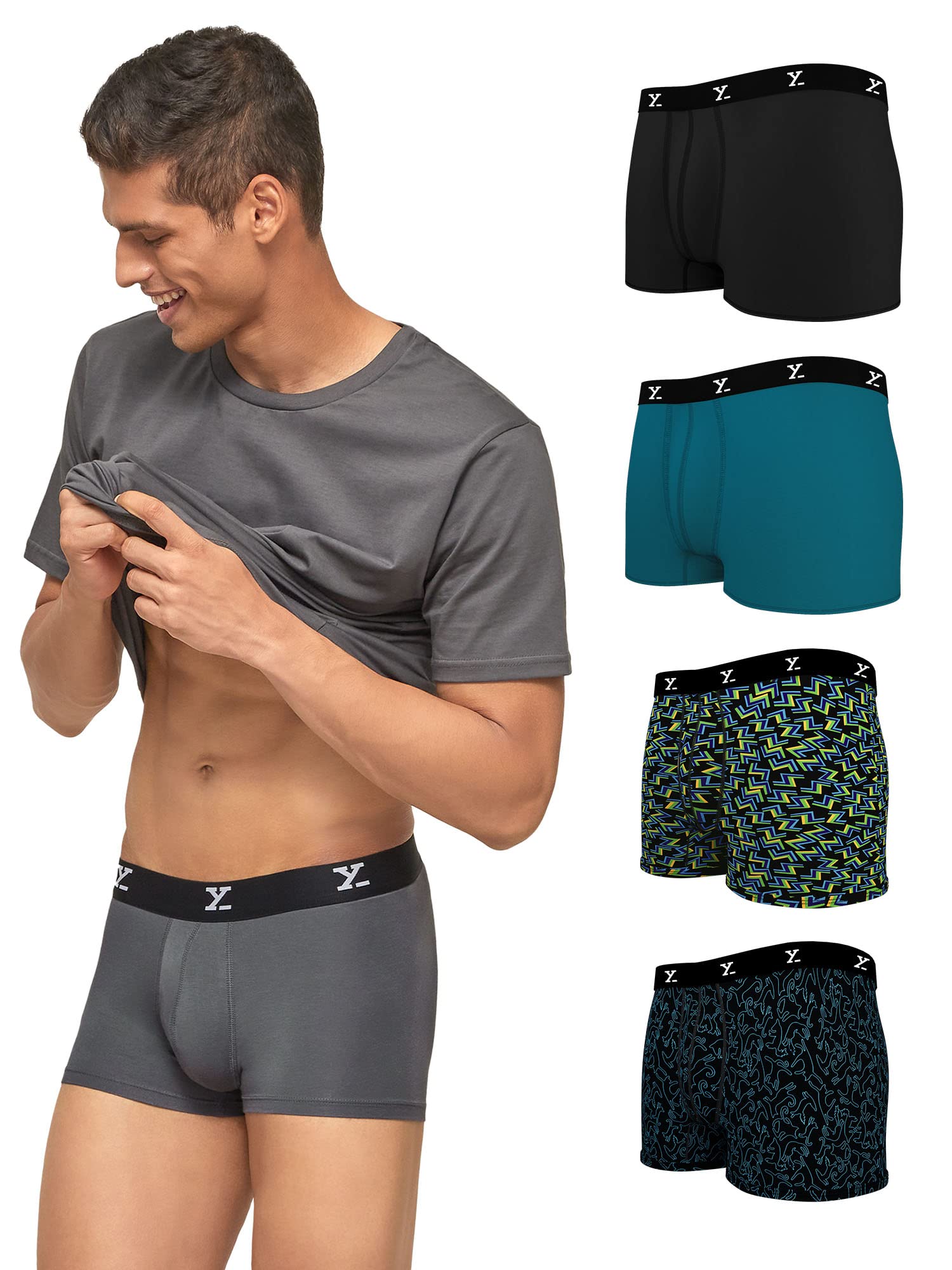 xyxx Men's Ace & Shuffle Micro Modal Regular Fit Solid Intellisoft Antimicrobial Trunks with No Marks Waistband (Pack of 5)-picture-28