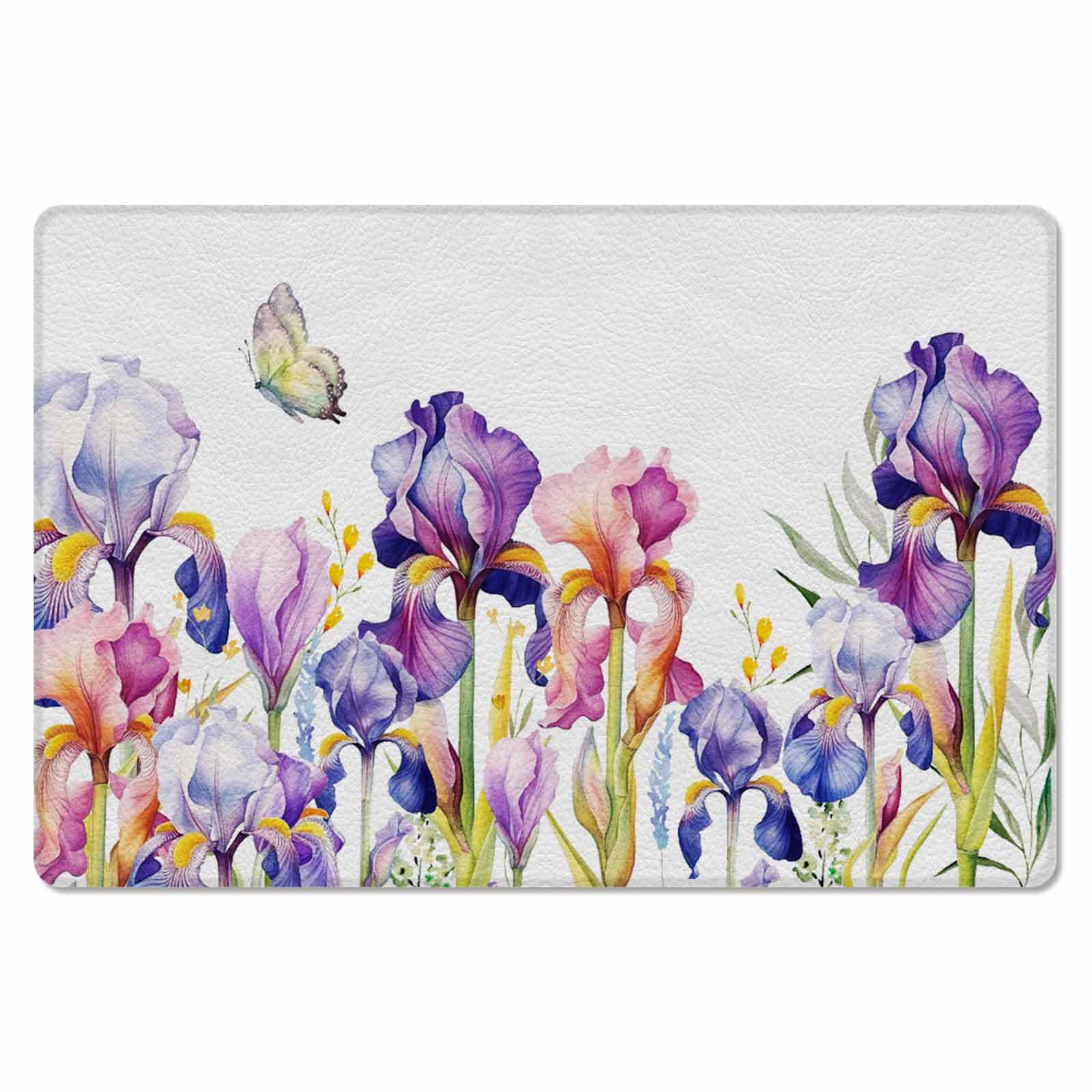 Watercolor Purple Floral Kitchen Bath Door Mat Cushioned Runner Rug,Washable Welcome Floor Sink Antifatigue Mat,Waterproof & Non-Slip Comfort Standing Doormat,Wildflower Leaves Hearb White 18