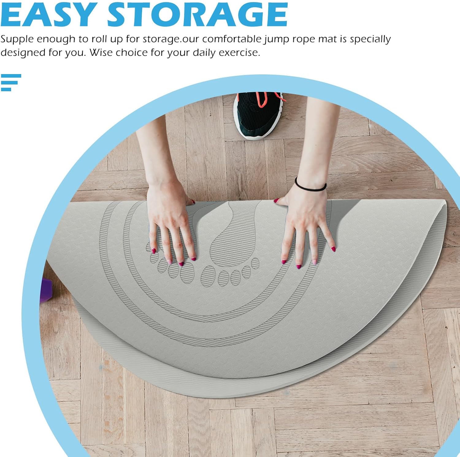 GANAZONO Non-Slip Tpe Jump Rope Mat 60Cm Thickened Shock Absorption Fitness Floor Mat for Indoor Home Exercise and Soundproof Workout Cushion